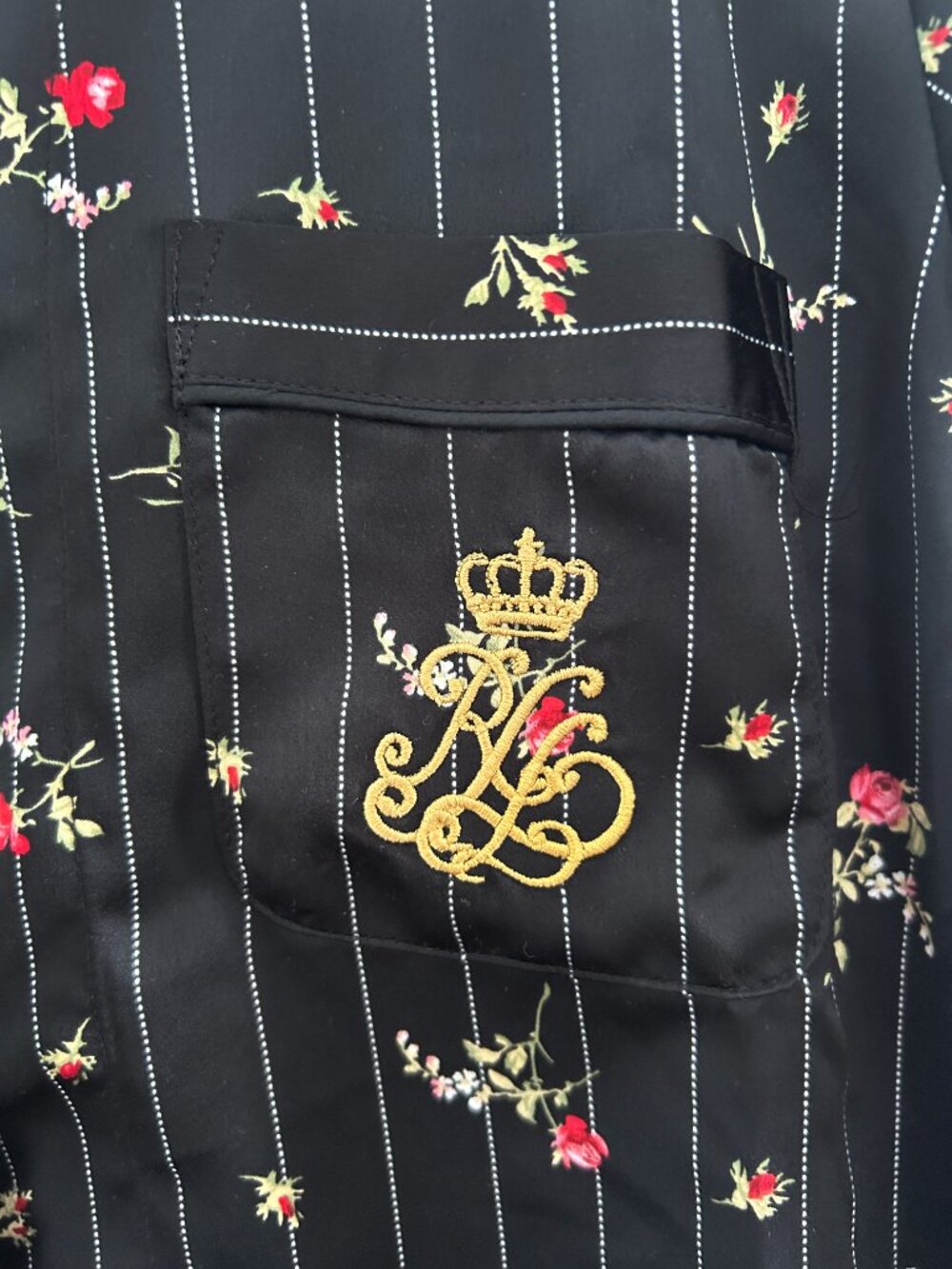 Lauren Ralph Lauren Silky Satin Crest Floral Pinstripe Pajama Set Size Small - Picture 4 of 9